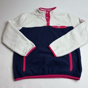 Vineyard Vines Kids Fleece Jacket - White and Navy with Pink Accents